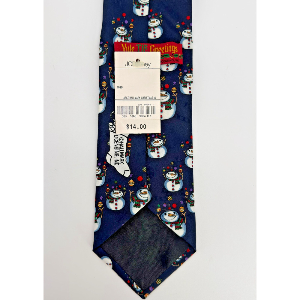 Vintage Hallmark Christmas Tie Snowman Holiday Necktie Blue 1990 Made USA NEW - Picture 5 of 11